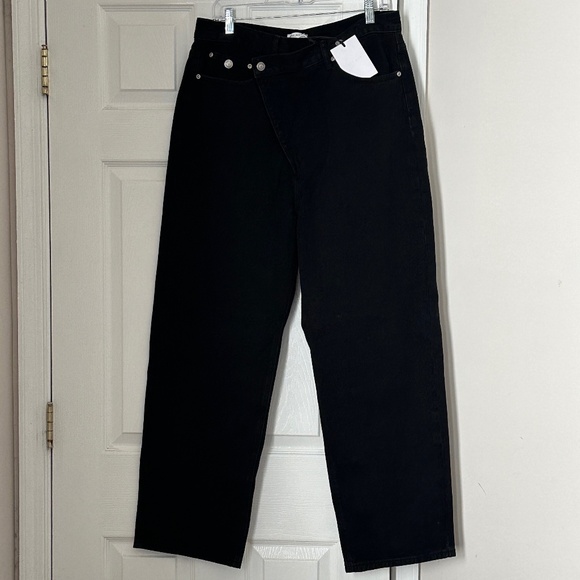 Brand New Grey Lab Los Angeles Criss Cross Waist Wide Leg Jeans Black Size 32